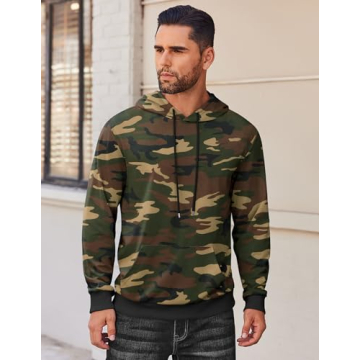 COOFANDY Mens Hoodie Pullover Long Sleeve Casual Fashion Sweatshirts Drawstring Gym Hooded Shirt with Kanga Pocket Camo
