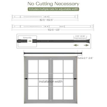 ALLZONE Heavy Duty Tension Curtain Rod for Window, 83-123 Inches, Room Divider with Adjustable Pole for Patio, Bedroom, Balcony, Hold Up Blackout Curtains and Non-Slip, Solid, Black