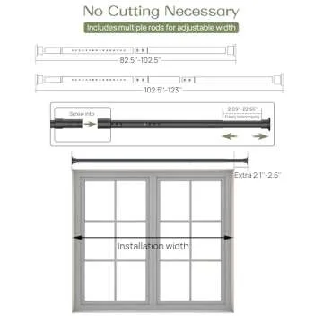 ALLZONE Heavy Duty Tension Curtain Rod for Window, 83-123 Inches, Room Divider with Adjustable Pole for Patio, Bedroom, Balcony, Hold Up Blackout Curtains and Non-Slip, Solid, Black