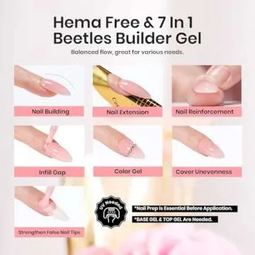 Beetles Builder Gel for Nails 7 in 1 Builder Strengthener Gel Nude Purple Gel Translucent Sheer Purple Hard Gel Builder Extension for Nail Art Base Gel Needed Valentine's Day Gift for Women