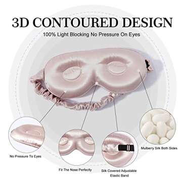 ZIMASILK Adjustable 22 Momme 100% Silk Contour Sleep Mask, Mulberry Silk Eye Mask, Designed for Long...