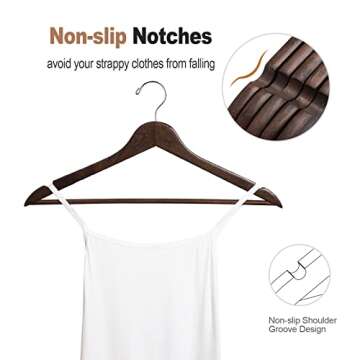 ELONG HOME Wooden Hangers, 20 Pack Coat Hangers with Extra Smooth Finish, Precisely Cut Notches and Chrome Swivel Hook, Wooden Clothes Hangers for Shirt Suit Jacket Dress