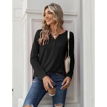 Stylish Zeagoo Black Long Sleeve V Neck Shirt for Women
