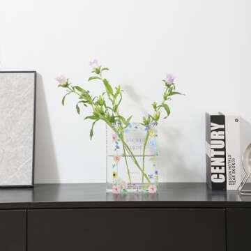 PORPAN Book Vase, Acrylic Book Vase for Flowers, Book Flower Vase Clear, Book Shaped Vase, A Book About Flowers Vase, Modern Decorative Vase for Home, Office, Bedroom, Living Room, Dining Table