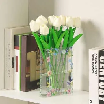 PORPAN Book Vase, Acrylic Book Vase for Flowers, Book Flower Vase Clear, Book Shaped Vase, A Book About Flowers Vase, Modern Decorative Vase for Home, Office, Bedroom, Living Room, Dining Table