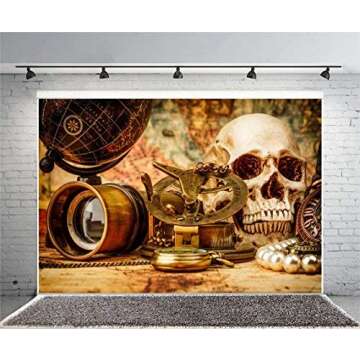 Baocicco 5x3ft Pirate Treasure Hunt Backdrop Decorations Horror Skull Compass Watch Globe Backdrop V...