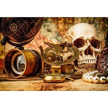 Baocicco 5x3ft Pirate Treasure Hunt Backdrop Decorations Horror Skull Compass Watch Globe Backdrop Vinyl Photography Background Halloween Wizard Witch Pearl Necklace Night Party Magic Potion Pirate