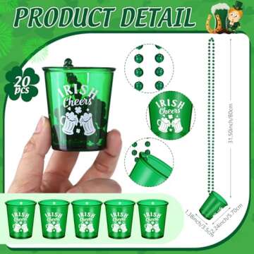 VioraWhite 20 Pcs St Patrick's Day Shot Glasses Bead Necklaces - Perfect Party Favors!
