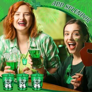 VioraWhite 20 Pcs St Patrick's Shot Glass Necklaces