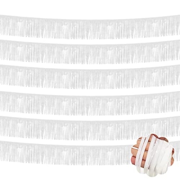 6 Pack 10 Feet White Foil Fringe Garland Metallic Tinsel Streamers Banner Wall Hanging Curtain Backd...