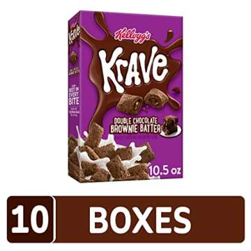 Kellogg's Krave Cold Breakfast Cereal, Kids Snacks, Double Chocolate, Brownie Batter, 6.5lb (10 Boxe...