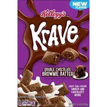Kellogg's Krave Cold Breakfast Cereal, Kids Snacks, Double Chocolate, Brownie Batter, 6.5lb (10 Boxes)