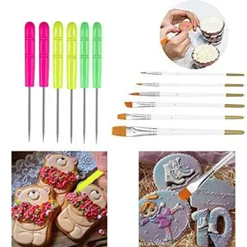 ALLRI Cookie Decorating Kit Cookie Decorating Supplies with 1 Acrylic Cookie Turntable, 6 Cookie Fondant Brushes 6 Cookie Scribe Needle Royal Icing Tools Cookie Turntable Decorating