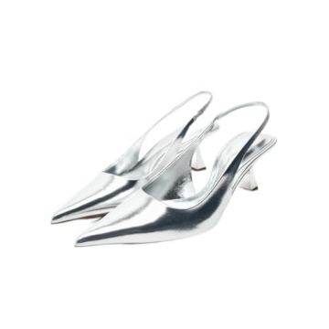 DREAMCIA Women's Pumps Slingback Heels Pointed Toe Sling Back Kitten Heels Women,Metallic Slingback ...