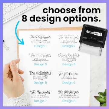 ExcelMark Custom Return Address Stamp – Self Inking Rubber Stamp – 3 Sizes and 8 Designs to Choo...