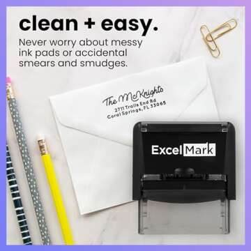 ExcelMark Custom Return Address Stamp – Self Inking Rubber Stamp – 3 Sizes and 8 Designs to Choose from