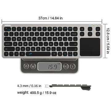 Arteck 2.4G Wireless Touch TV Keyboard with Easy Media Control and Built-In Touchpad Mouse Solid Stainless Ultra Compact Full Size Keyboard -Connected Computer, Smart TV, HTPC