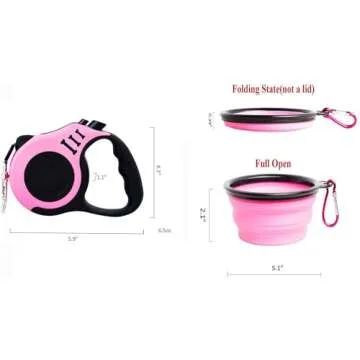 PETIMP Retractable Dog Leash Lightweight 16FT Leash, with Folding Bowl,Dispenser,Waste Bags, for Small Medium Dogs(Pink)