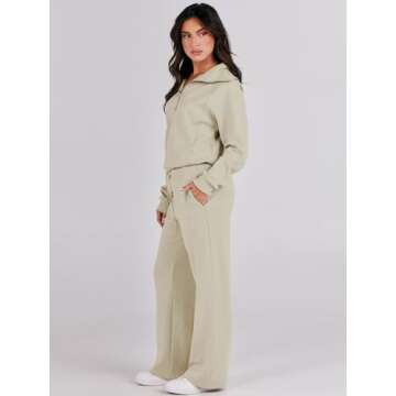 Caracilia Womens 2 Piece Outfits Lounge Sets Oversized Sweatshirt Sweatpants Sweatsuit Matching Sweat Set 2024 Fall Tracksuit Khaki Small