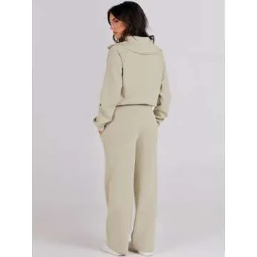 Caracilia Womens 2 Piece Outfits Lounge Sets Oversized Sweatshirt Sweatpants Sweatsuit Matching Sweat Set 2024 Fall Tracksuit Khaki Small