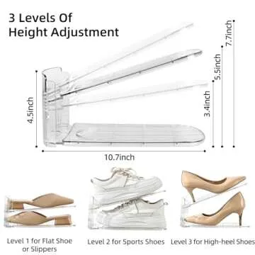 Uni HIMO 6 Pack Shoe Slots Organizer Adjustable Level Shoe Stacker Holder Storage Space Saving Sneakers Display Tray Rack for Closet (Transparent, 6Pack)