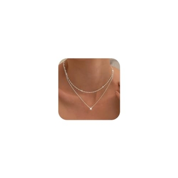 Tewiky Silver Necklace for Women, Dainty Silver Layered Necklaces Sterling Silver Diamond Pendant Ne...