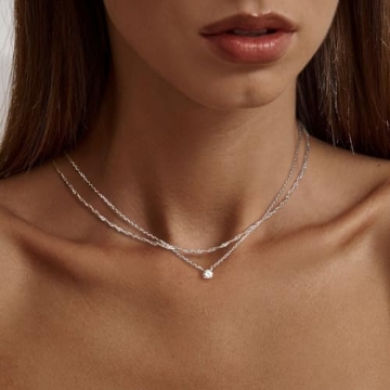 Stylish Tewiky Silver Layered Necklace for Elegant Women