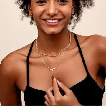 Cross Necklace for Women, 14K Gold Plated Layered Dainty Small Pendant Choker Cross Necklace, Trendy...