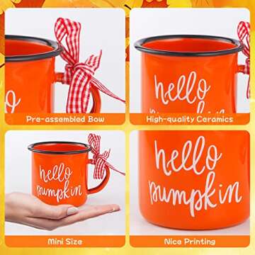 3 Autumn Thanksgiving Mini Coffee Mug, Pumpkin Mini Coffee Cups for Tiered Tray Decor Fall Centerpieces, Party Decorations, wide handle, light sliding edge, light and durable, Birthday Gift, 240ml