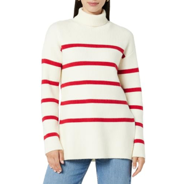 The Drop Women's Camilla Drop Shoulder Turtleneck Whisper White/Cherry Red, L
