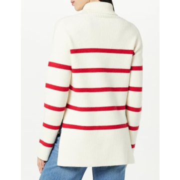 The Drop Women's Camilla Drop Shoulder Turtleneck Whisper White/Cherry Red, L