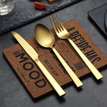 Brushed Gold Silverware Set, Berglander Satin Gold Flatware Set, Stainless Steel Heavy Duty Rust Proof Titianium Plating Dishwasher Safe Matte Cutlery Set Service For 4