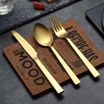 Brushed Gold Silverware Set, Berglander Satin Gold Flatware Set, Stainless Steel Heavy Duty Rust Proof Titianium Plating Dishwasher Safe Matte Cutlery Set Service For 4