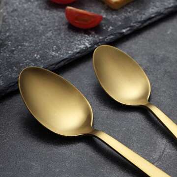 Brushed Gold Silverware Set, Berglander Satin Gold Flatware Set, Stainless Steel Heavy Duty Rust Proof Titianium Plating Dishwasher Safe Matte Cutlery Set Service For 4