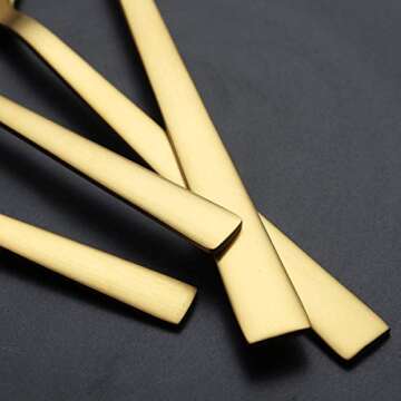 Brushed Gold Silverware Set, Berglander Satin Gold Flatware Set, Stainless Steel Heavy Duty Rust Proof Titianium Plating Dishwasher Safe Matte Cutlery Set Service For 4