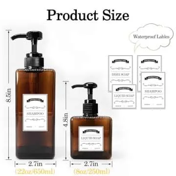 Amorettise 12 Pack Shampoo and Conditioner Dispenser Bottles, 8 Pack 22 Oz and 4 Pack 8 Oz Refillabl...