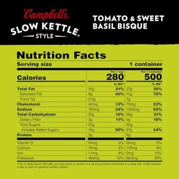 Campbell's Slow Kettle Style Tomato & Sweet Basil Bisque, 15.5 oz Microwavable Bowl (Pack of 8)