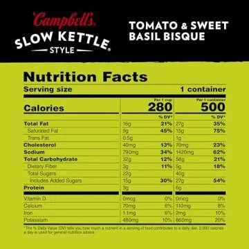 Campbell's Slow Kettle Style Tomato & Sweet Basil Bisque, 15.5 oz Microwavable Bowl (Pack of 8)