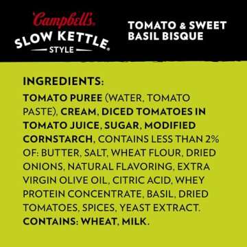 Campbell's Slow Kettle Style Tomato & Sweet Basil Bisque, 15.5 oz Microwavable Bowl (Pack of 8)
