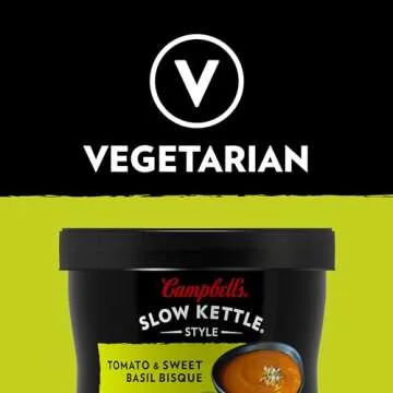 Campbell's Slow Kettle Style Tomato & Sweet Basil Bisque, 15.5 oz Microwavable Bowl (Pack of 8)