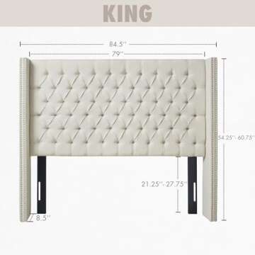 Madison Park Amelia Upholstered Headboard with Nailhead Trim