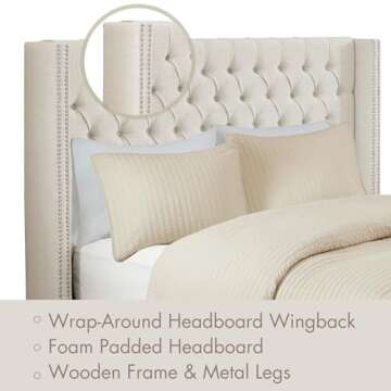 Madison Park Amelia Upholstered Headboard with Nailhead Trim