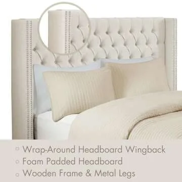 Madison Park Amelia Upholstered Headboard with Nailhead Trim