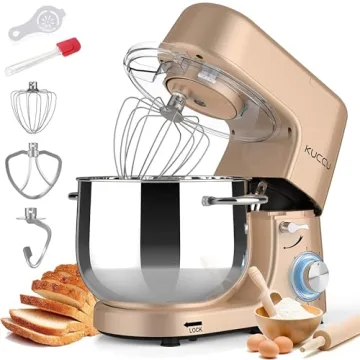 9.5 QT Double Handle KUCCU Stand Mixer, 6 Speed with Pulse Electric Kitchen Mixer, 660W Tilt-Head Fo...