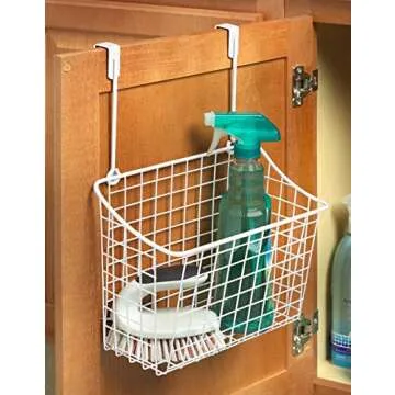 Spectrum Hanging Baskets for Organizing (Large, White) - Grid Over the Cabinet Wire Basket for Kitch...
