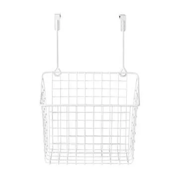 Spectrum Hanging Baskets for Organizing (Large, White) - Grid Over the Cabinet Wire Basket for Kitchen or Bathroom - Door Hanging Storage Organizer for Cleaning Supplies, Washcloths, & Hand Towels