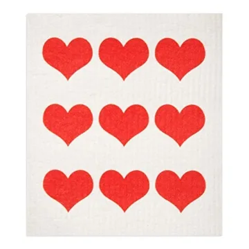 GMIcréatifs Swedish Dishcloths 2 Pack Row of Red Hearts Print Reusable Sponges Kitchen Cleaning Cloth Dish Scrubber, Machine Washable, Measures 7.87”x6.88 inches.