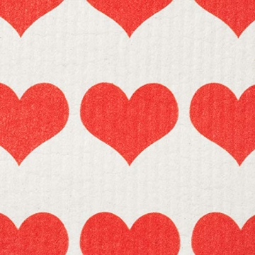 GMIcréatifs Swedish Dishcloths 2 Pack Row of Red Hearts Print Reusable Sponges Kitchen Cleaning Cloth Dish Scrubber, Machine Washable, Measures 7.87”x6.88 inches.