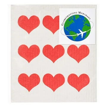 GMIcréatifs Swedish Dishcloths 2 Pack Row of Red Hearts Print Reusable Sponges Kitchen Cleaning Cloth Dish Scrubber, Machine Washable, Measures 7.87”x6.88 inches.