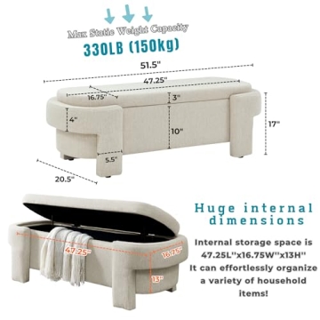 Wunlerlant 51.5" Ottoman with Large Storage Space